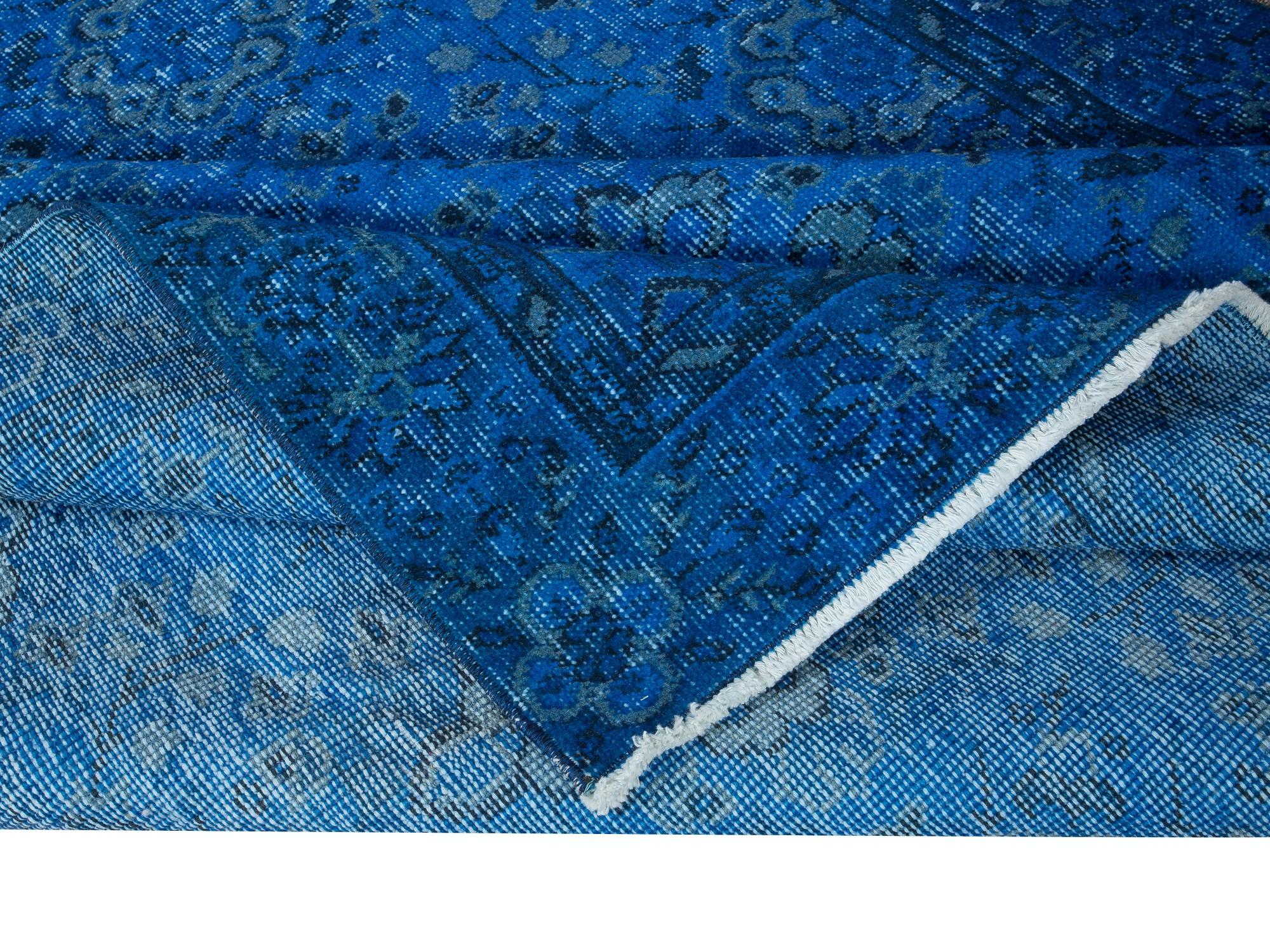 Hand-Knotted 5x8.2 Ft Handmade Area Rug with in Blue Tones, Contemporary Turkish Carpet For Sale