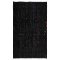 Tappeto moderno di colore nero tinto in massa per la sala da pranzo, fatto a mano in Turchia, 5x8.2 Ft
