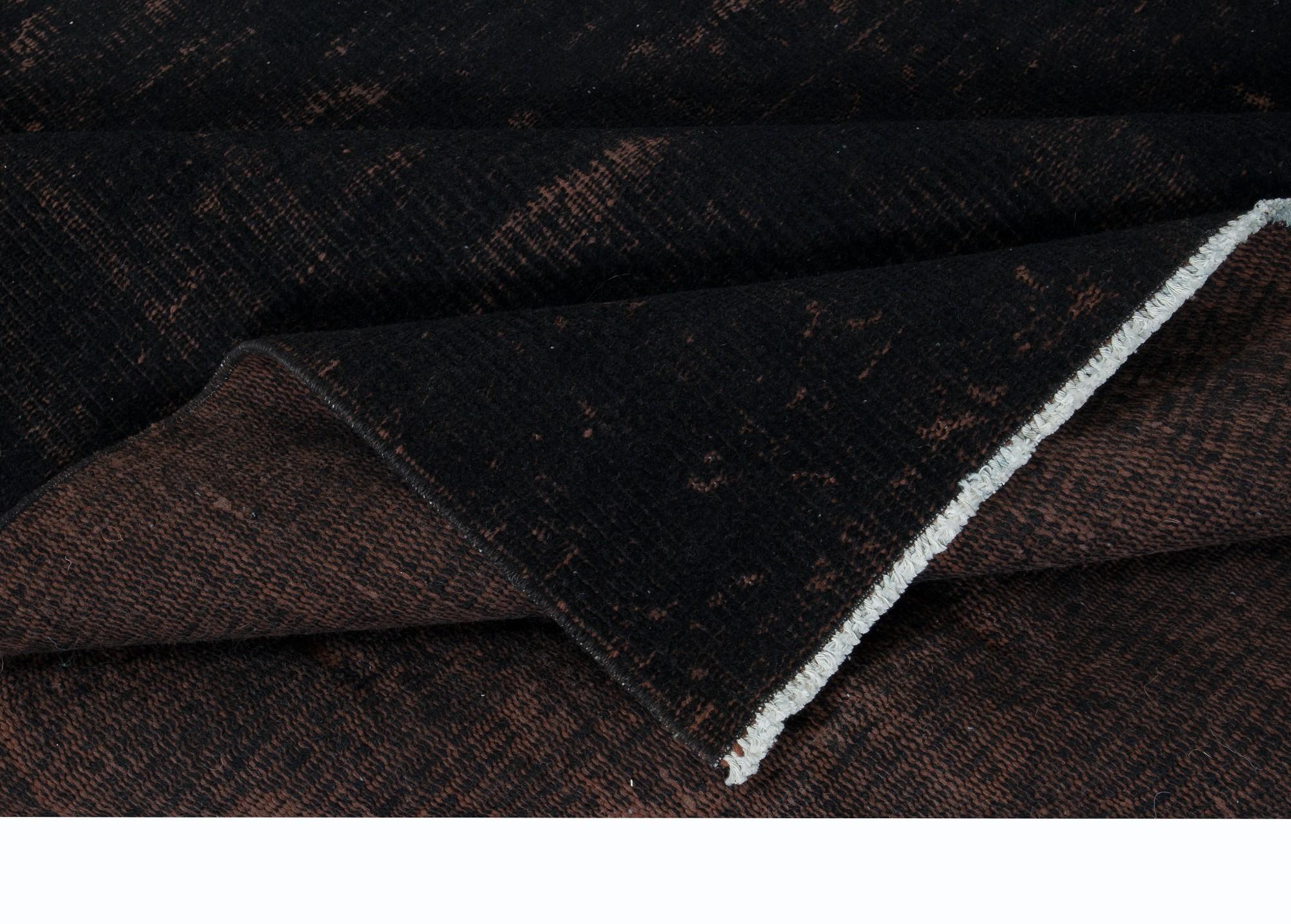 Turkish 5x8.2 Ft Modern Black Color Re-Dyed Area Rug for Dining Room, Handmade in Turkey For Sale