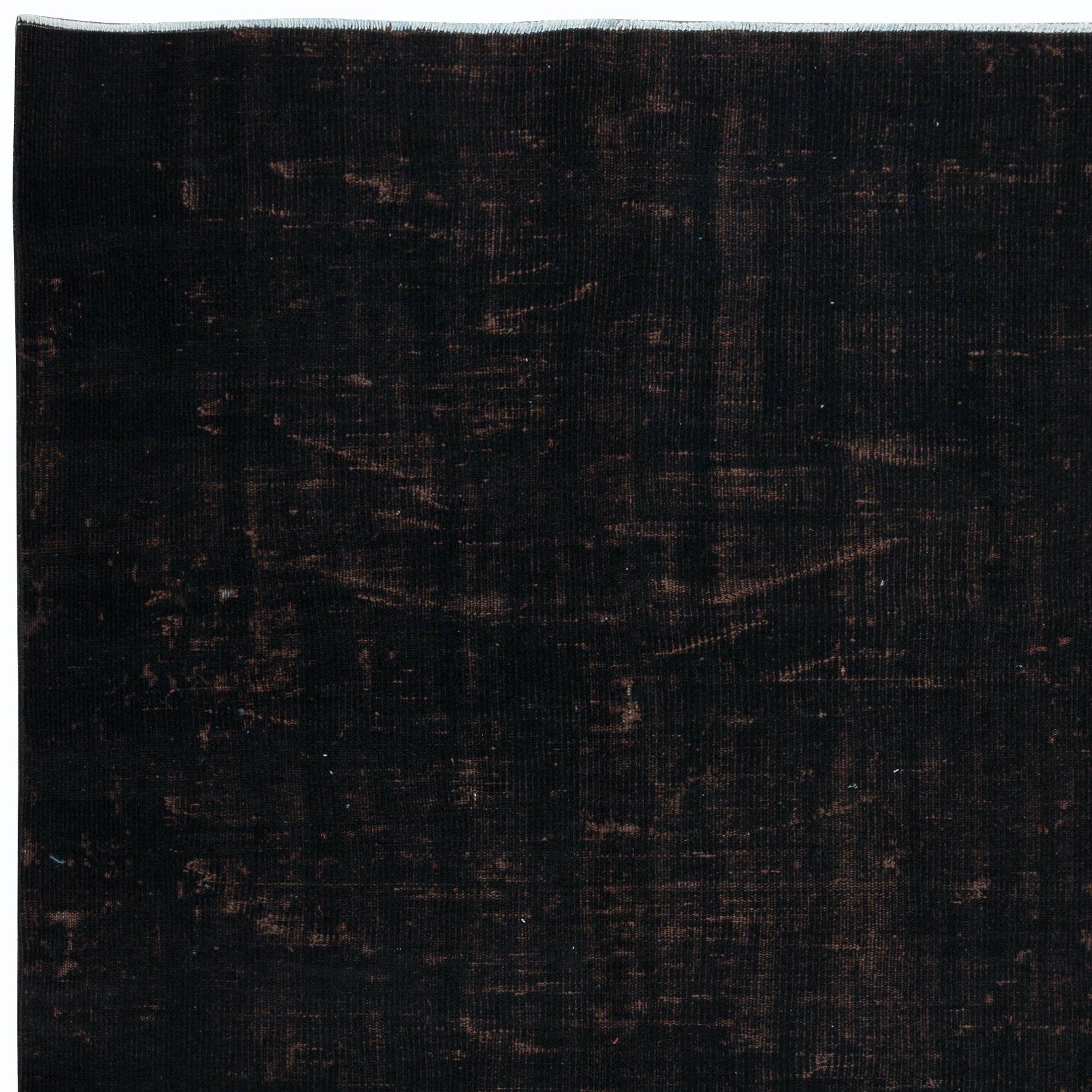 Hand-Knotted 5x8.2 Ft Modern Black Color Re-Dyed Area Rug for Dining Room, Handmade in Turkey For Sale