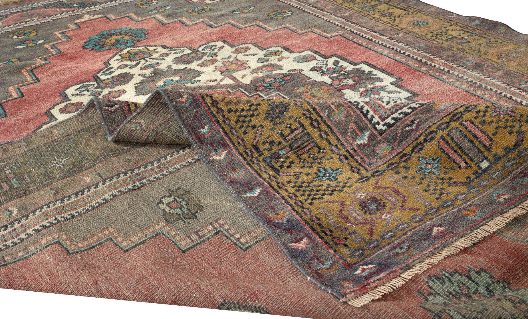 Hand-Knotted 5x8.2 Ft Vintage Handmade Turkish Tribal Rug with Geometric Medallion Design For Sale