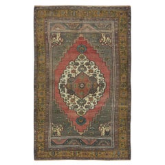 Tapis tribal turc vintage fait  la main avec motif de mdaillon gomtrique 5x8.2 Ft