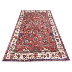 5'x8'2" Red Aryana Grade Sickle Leaf Design Hand Knotted Wool Oriental Rug