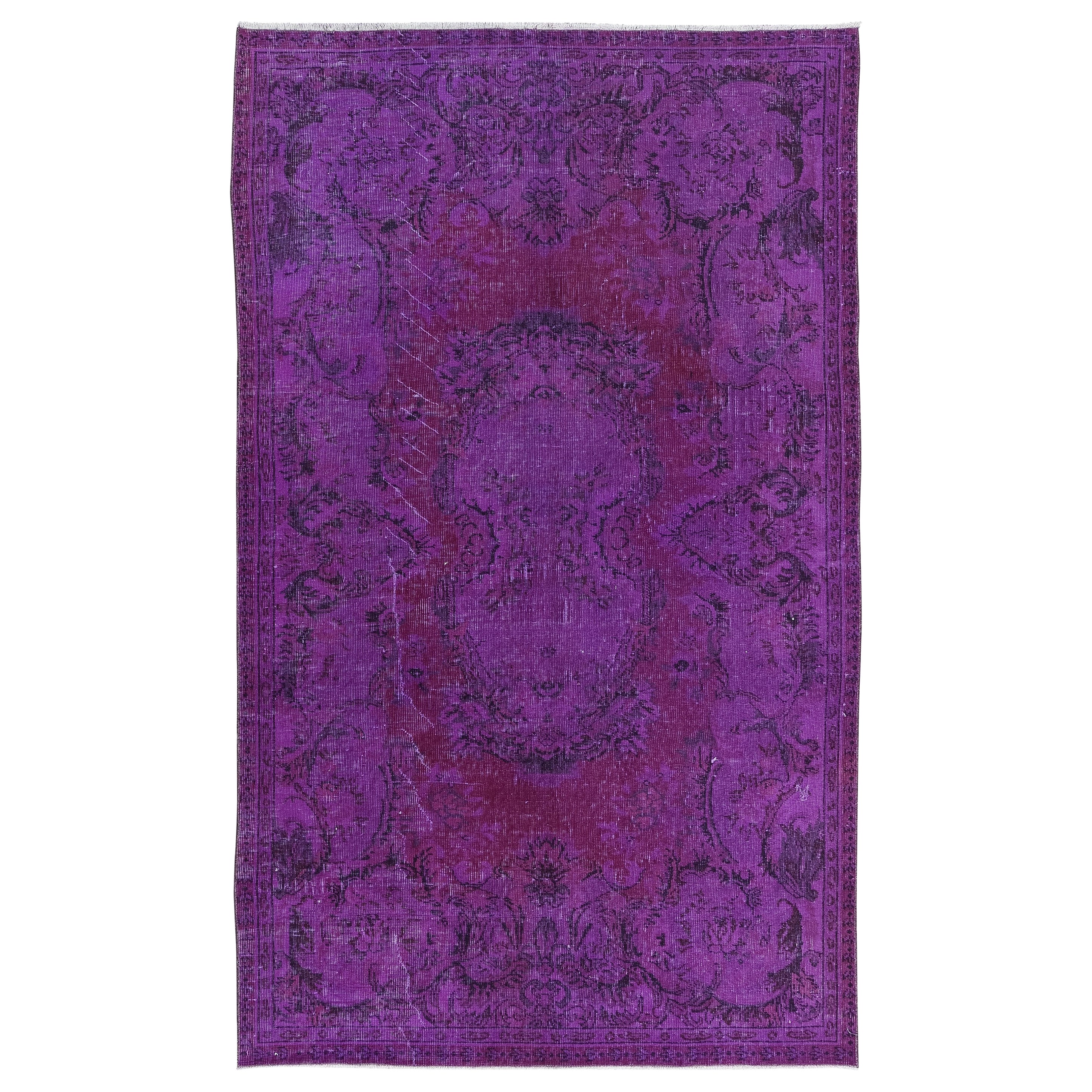 Tappeto in lana contemporanea 5x8.3 Ft in viola, annodato a mano in Turchia