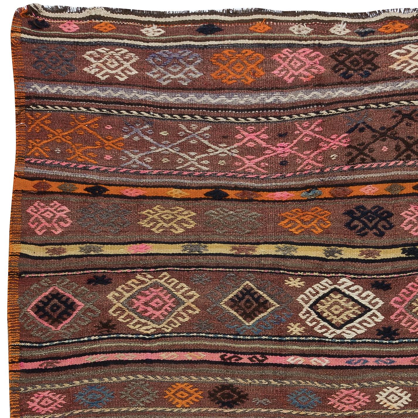 Tessuto a mano 5x8.3 Ft Tappeto Kilim Vintage tessuto a mano, tappeto a trama piatta, 100% lana in vendita