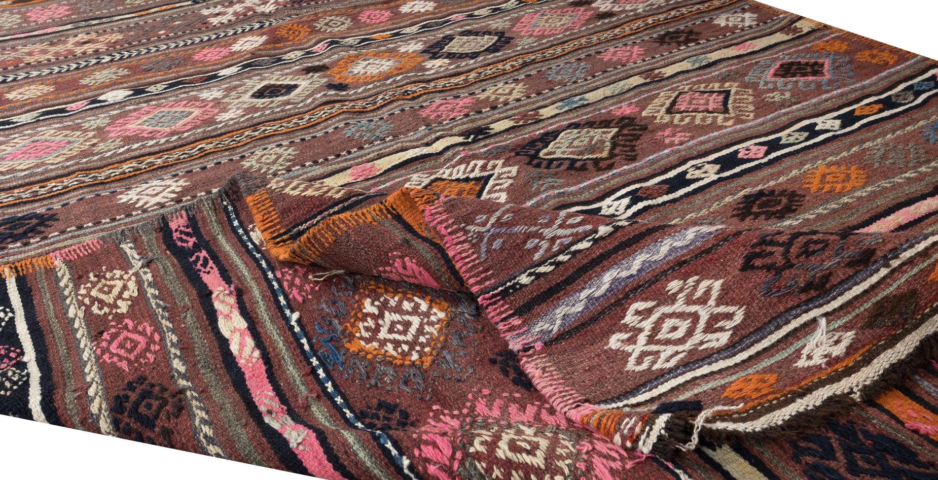 Turkish 5x8.3 Ft Hand-Woven Vintage Anatolian Kilim Rug, Flat Weave Carpet, 100% Wool For Sale