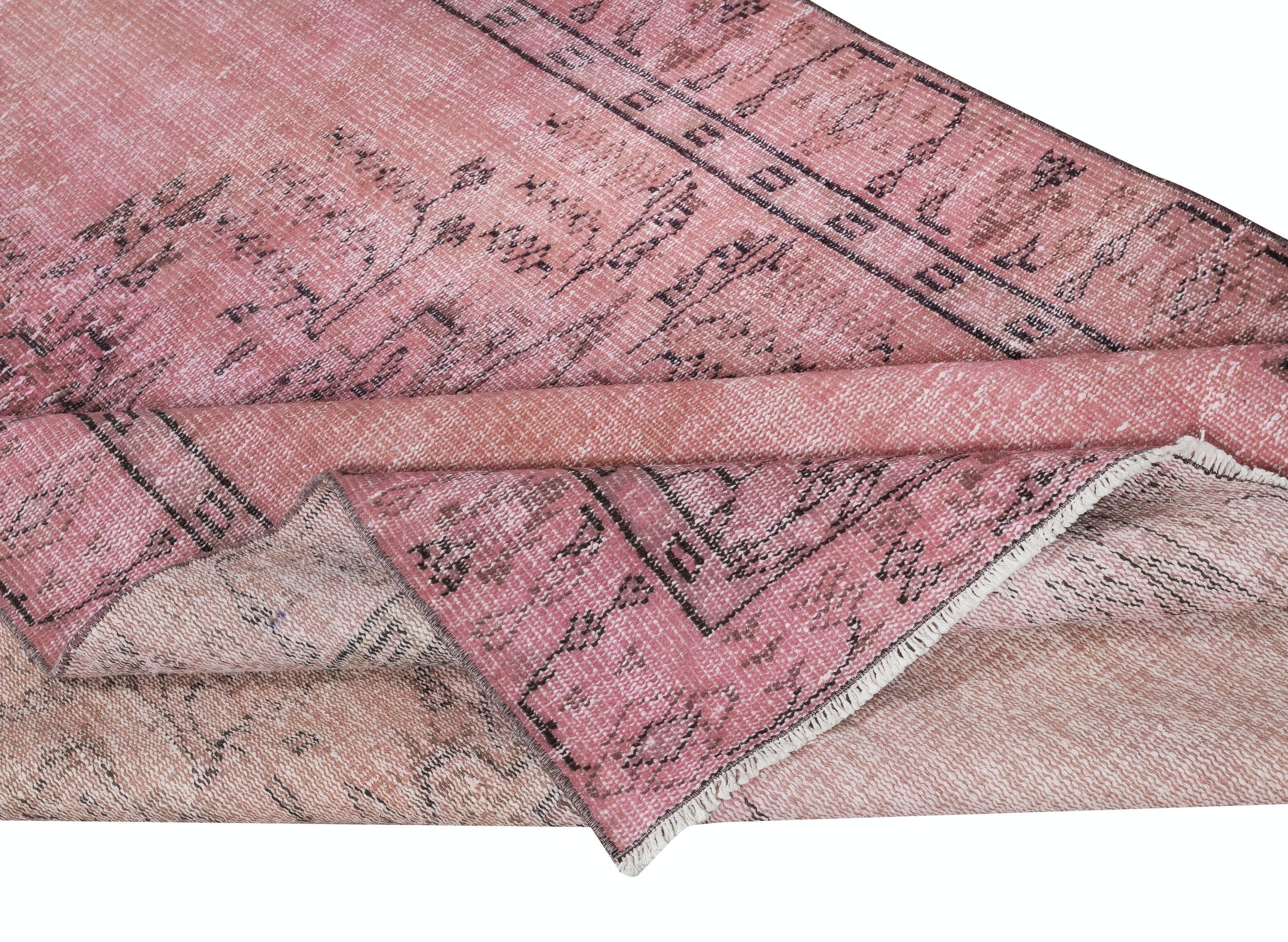 Turkish 5x8.3 Ft Handmade Area Rug for Kids Room. Pink Modern Living Room Rug For Sale