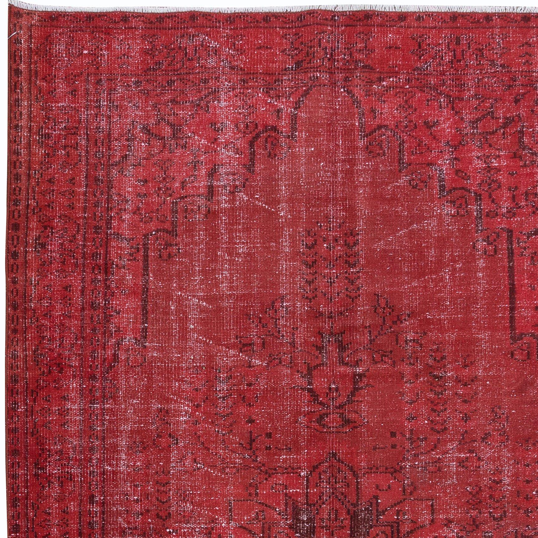 Turkish 5x8.3 Ft Red Handmade Room Size Rug, Wool and Cotton Carpet from Turkey For Sale