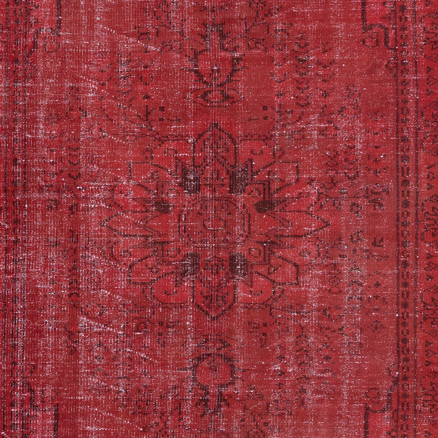 Hand-Knotted 5x8.3 Ft Red Handmade Room Size Rug, Wool and Cotton Carpet from Turkey For Sale