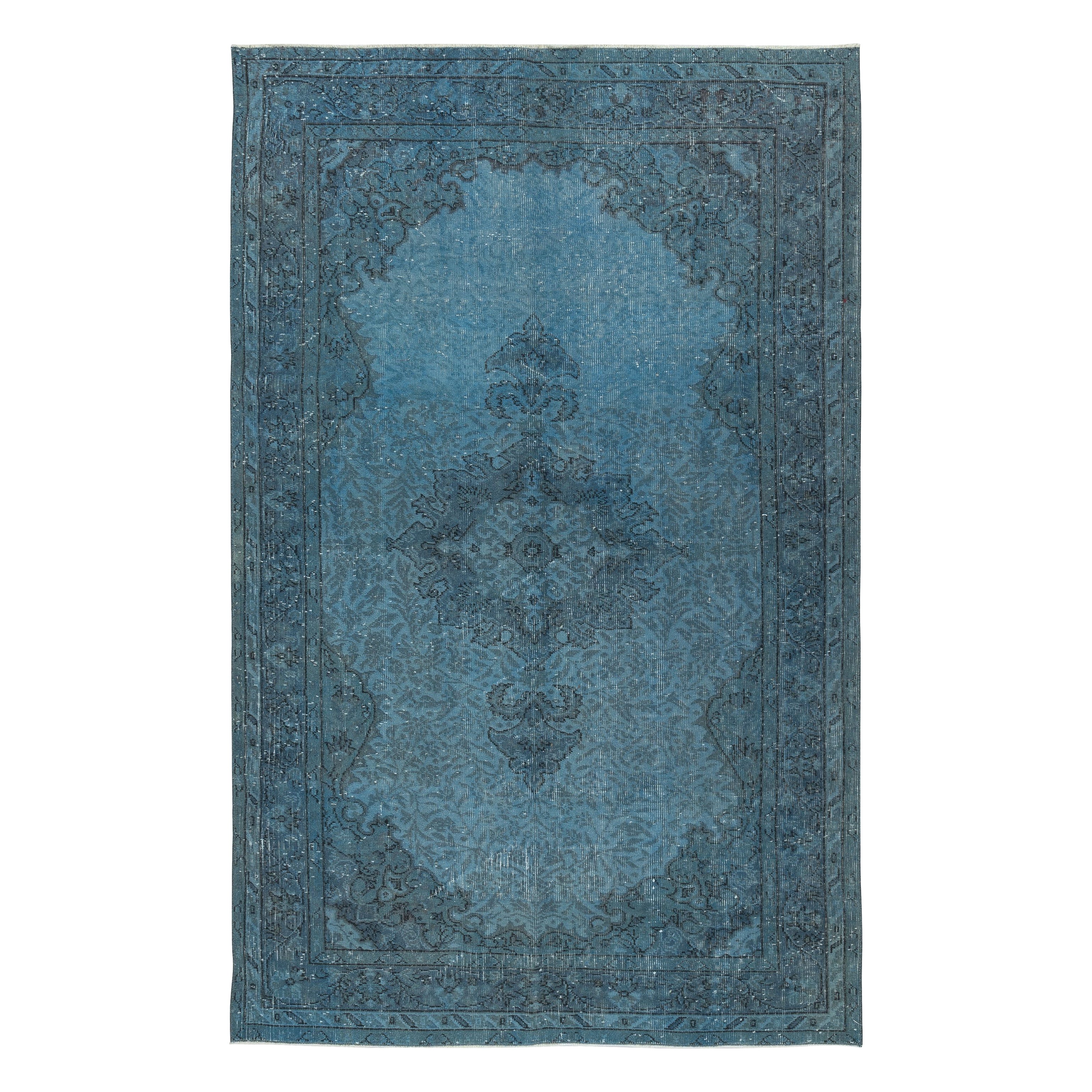 5x8,3 Ft Shabby Chic Handgefertigter blauer türkischer Teppich in Farbe Shabby Chic mit Medaillon-Design im Angebot