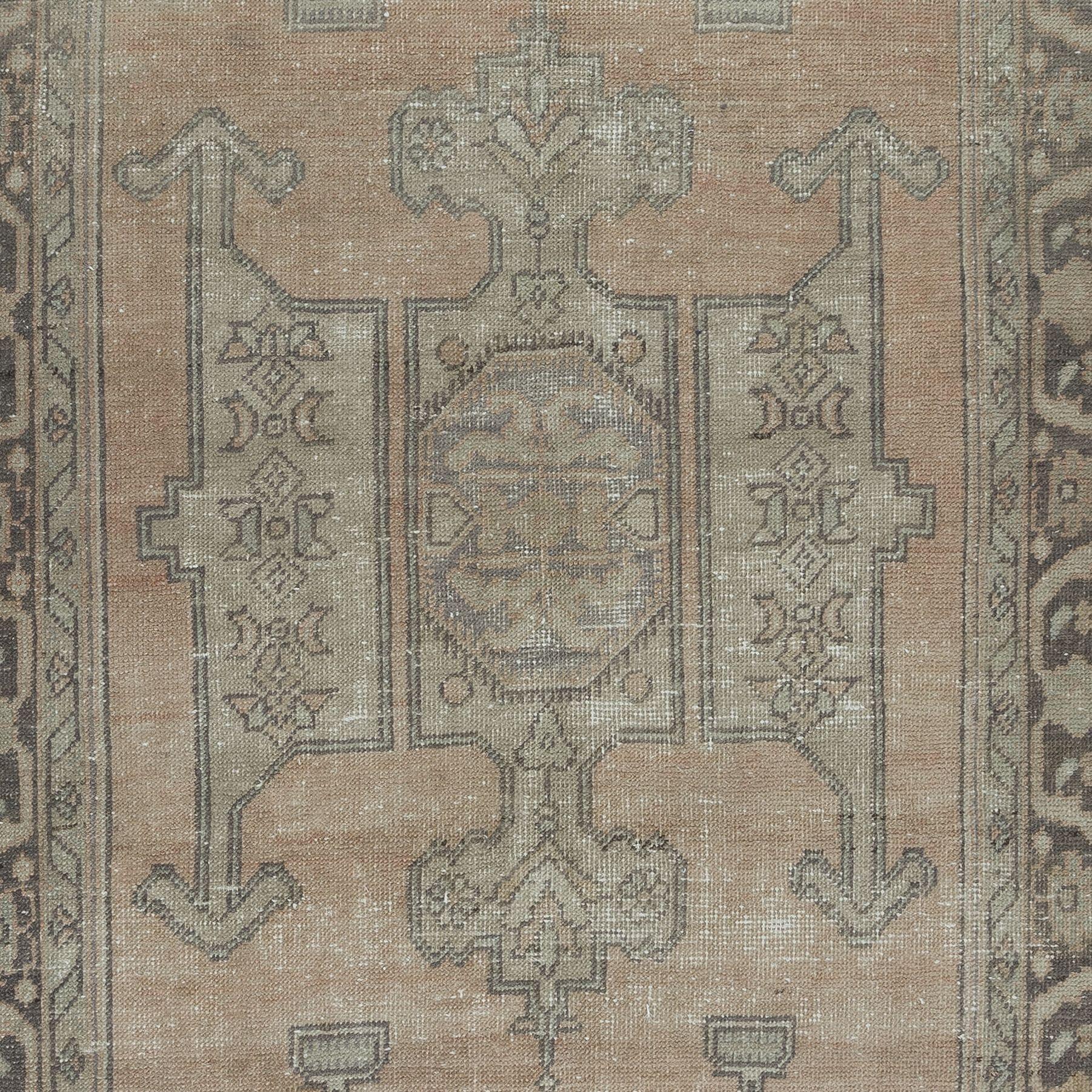 Hand-Knotted 5x8.3 Ft Vintage Handmade Rug in Muted Colors, Anatolian Geometric Wool Carpet For Sale