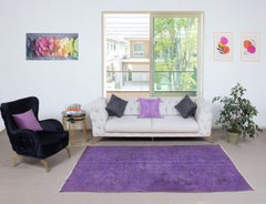 5x8.3 Ft Vintage Turkish Area Rug redyed in Purple Color for modern interiorss