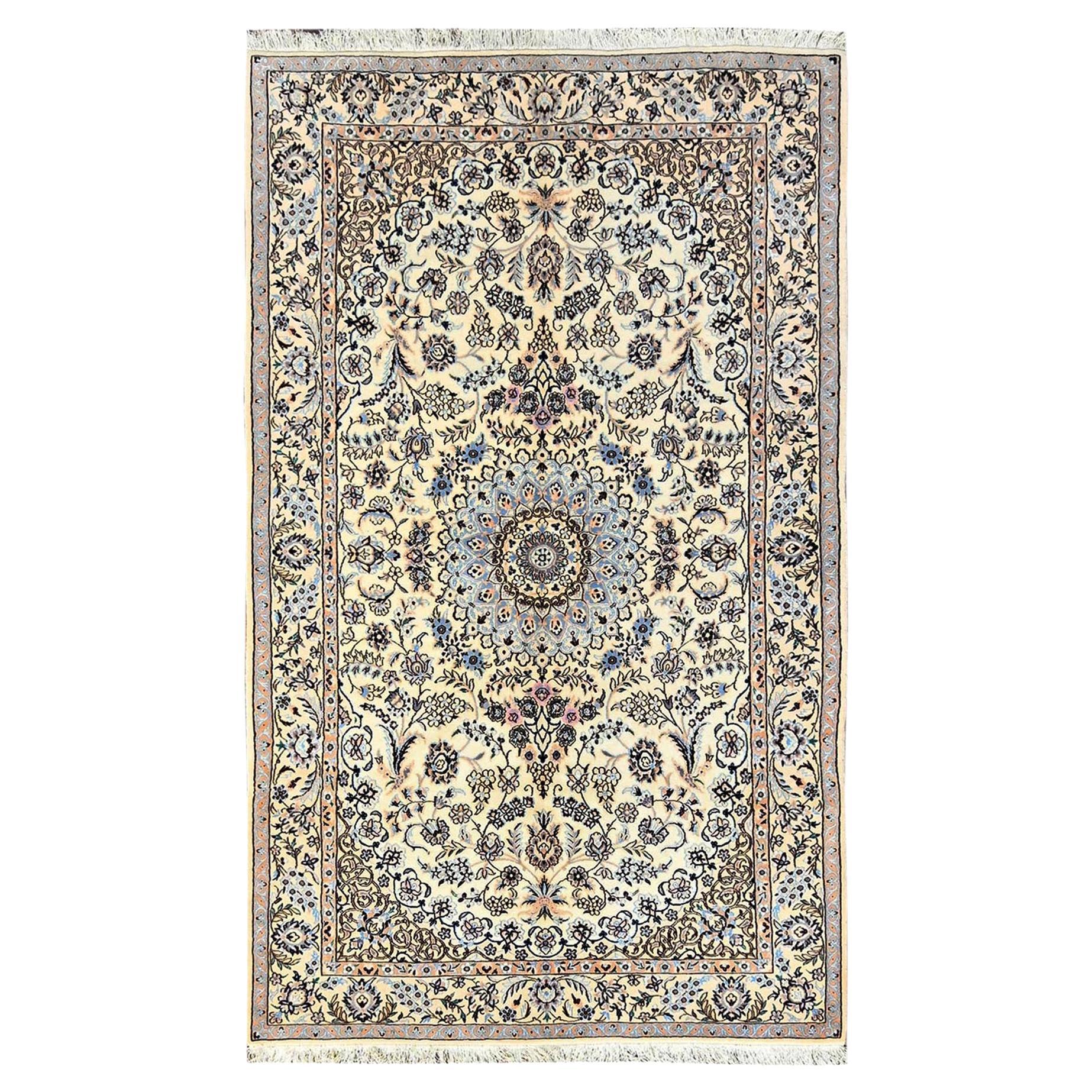 5
x8
3" Ivory Persian Nain Hand Knotted 300 KPSI Wool and Silk Oriental Rug