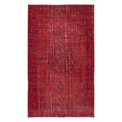 Tappeto per l'area autentico turco fatto a mano 5x8.4 Ft in rosso, grande 4 Interni moderni