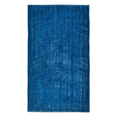 Tappeto per l'area contemporanea 5x8.4 Ft in blu per il soggiorno, annodato a mano in Turchia