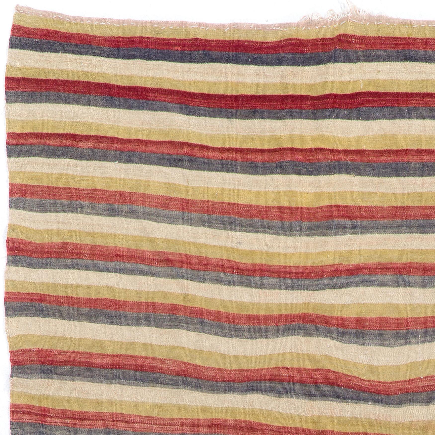 A simple yet beautiful wool rug handwoven by the nomadic tribes in South Central Turkey. Size: 5 x 8.4 ft.
Very good condition, sturdy and clean. 
We can modify the dimensions if requested, ie. make it shorter and/or narrower. 
Reversible; both
