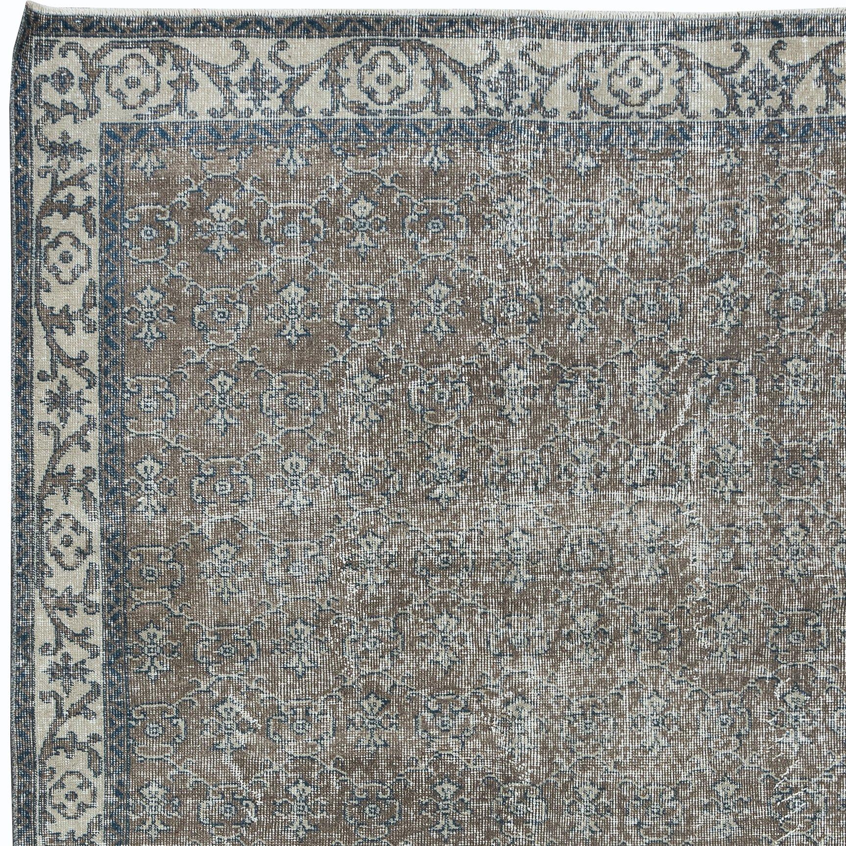 Hand-Knotted 5x8.4 Ft Handmade Turkish Brown Rug, Modern Floral Carpet, Modern Home Decor For Sale
