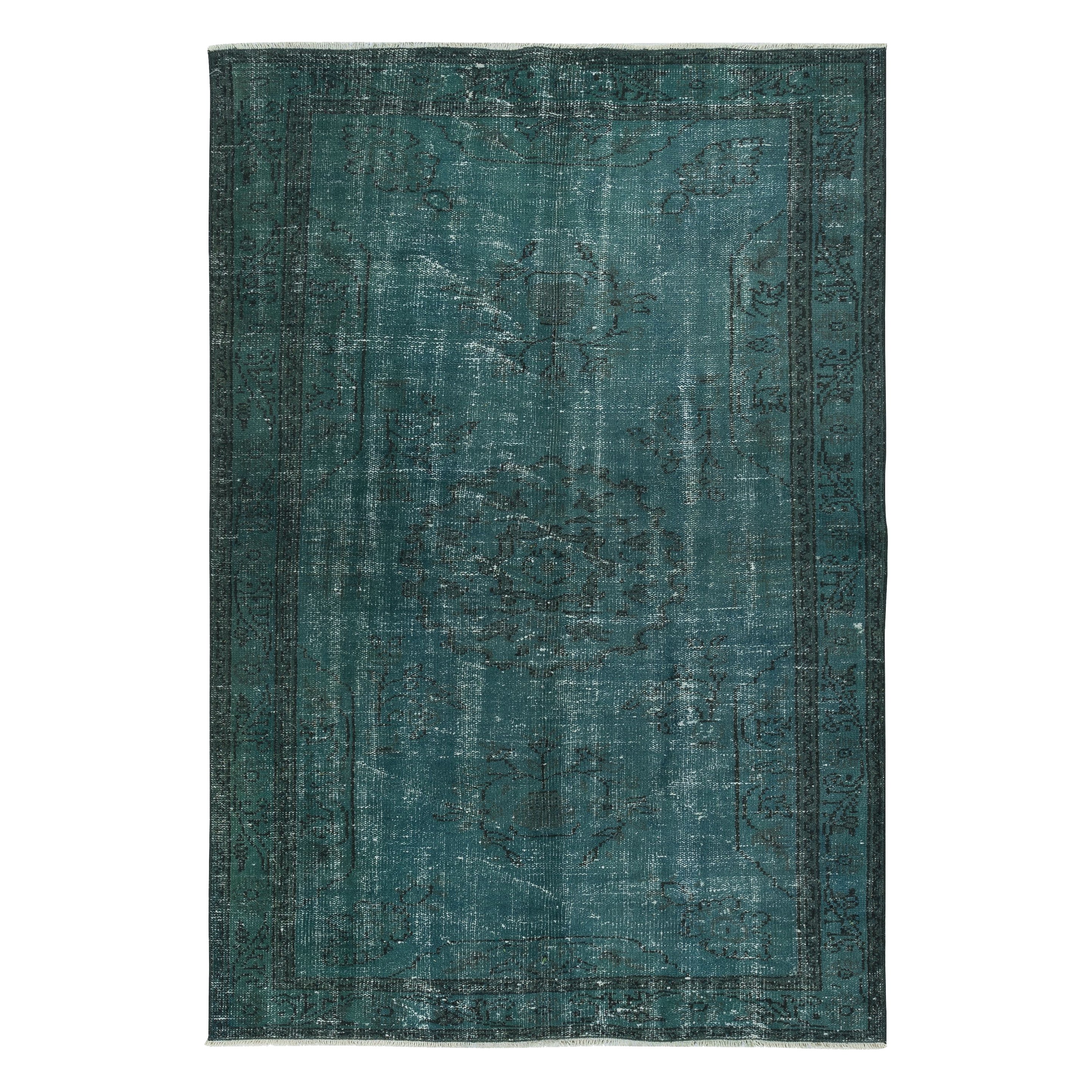 Tappeto da pavimento moderno in lana turca annodata a mano 5x8.4 Ft in colore verde scuro