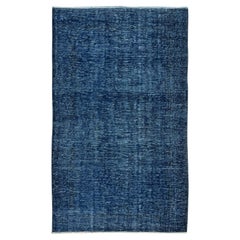 5x8.4 Ft Turkish Handmade Vintage Area Rug in Navy Blue for Modern Interiors