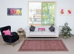 5x8.5 Ft Hand-Made Floral Patterned Wool Rug from Turkey. Pink Color Re-Dyed Rug