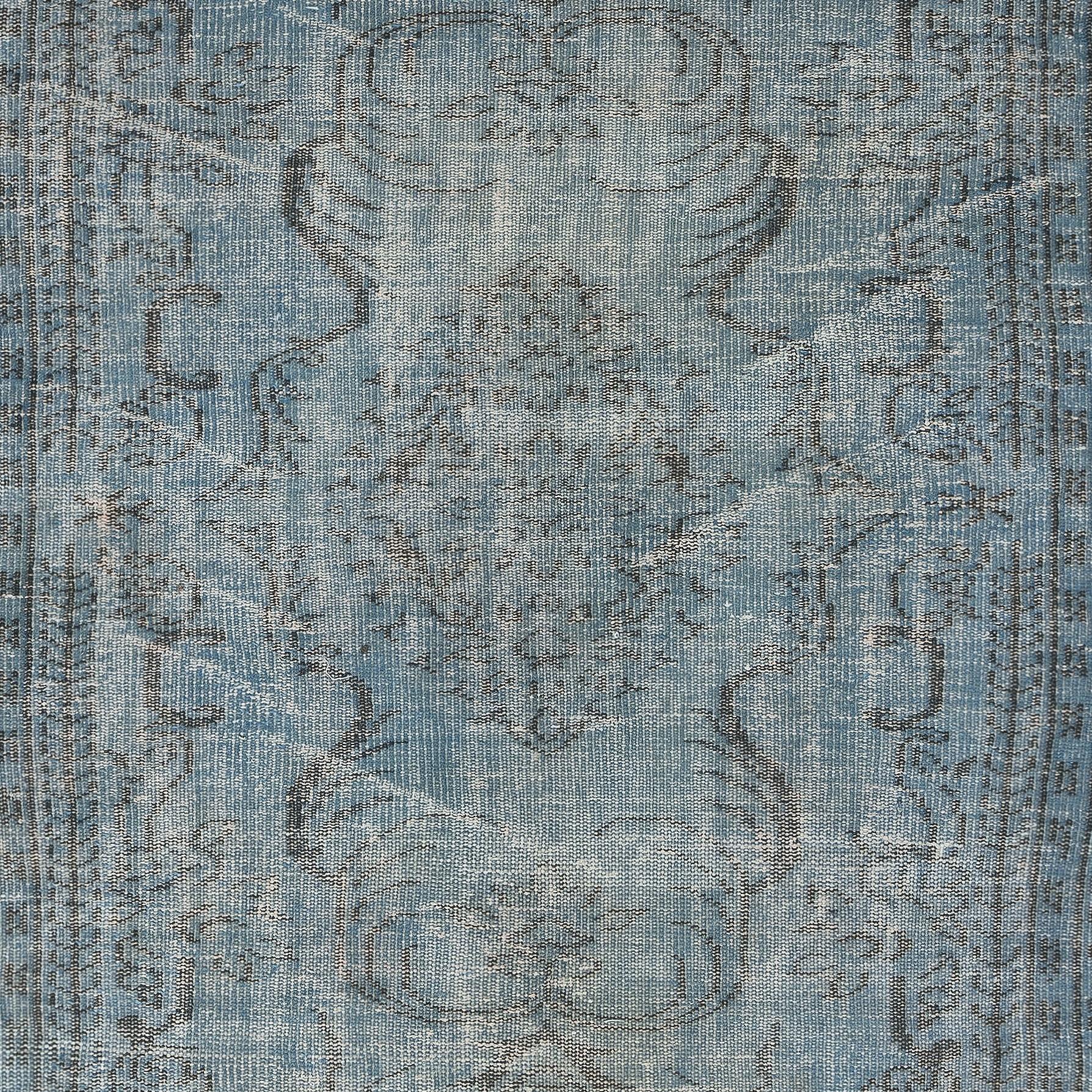 Turco Tappeto blu moderno 5x8.5 Ft. Tappeto vintage in lana fatto a mano in vendita