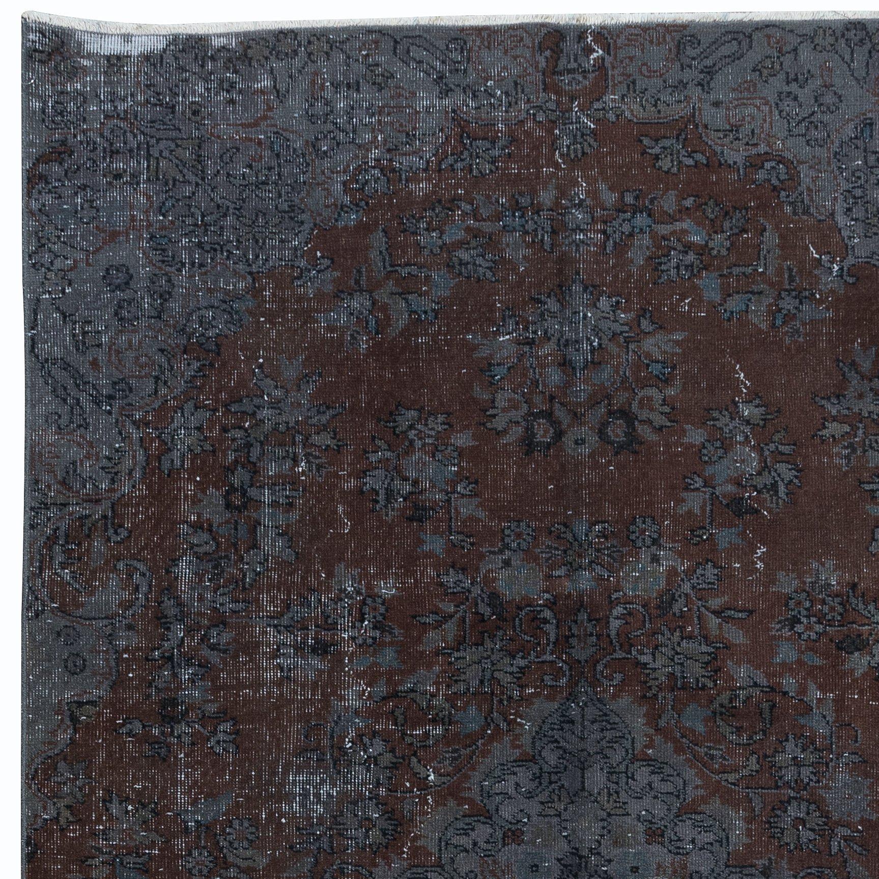 5x8.5 Ft Moderner handgefertigter türkischer Teppich in Grau & Braun für Wohnzimmer & Schlafzimmer (Handgeknüpft) im Angebot