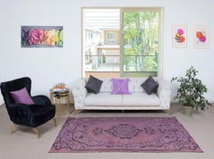5x8.5 Ft Vintage Turkish Area Rug redyed in Purple Color for modern interiors