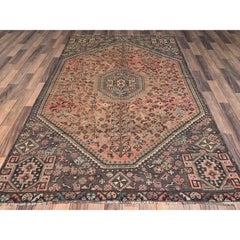 5'x8'6" Amber Brown Vintage Zoroastrian Shiraz Hand Knotted Wool Oriental Rug