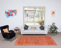 5x8.6 Ft Handmade Carpet with Art Deco Chinese Design, Orange Area Rug