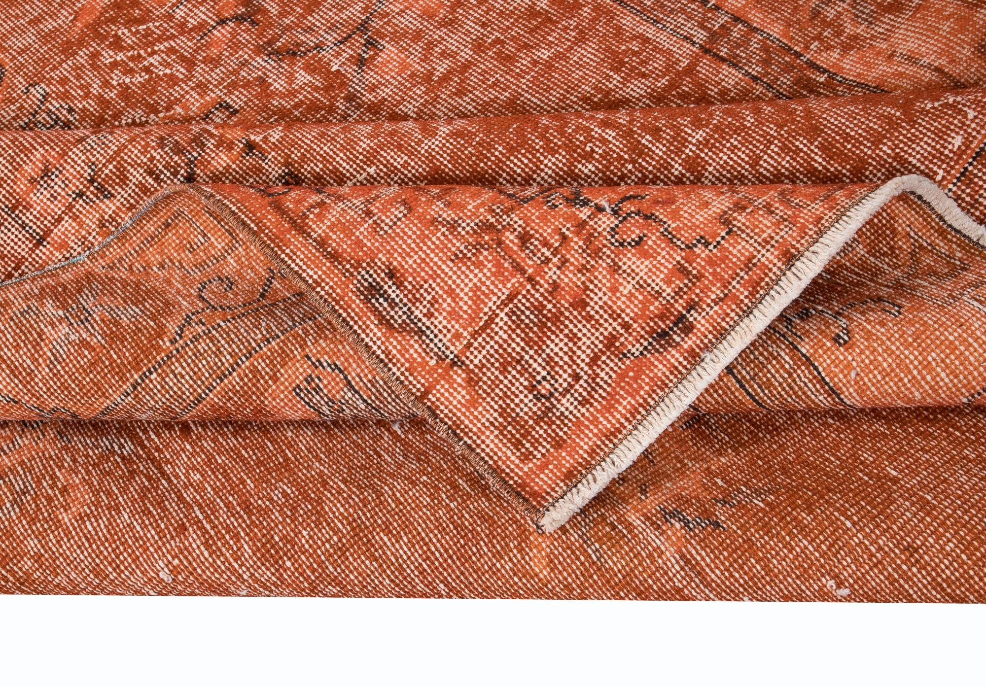 Modern 5x8.6 Ft Handmade Carpet with Art Deco Chinese Design, Orange Area Rug For Sale