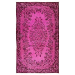 5x8.6 Ft Rosa caldo Tappeto turco contemporaneo fatto a mano con design a medaglione