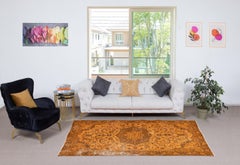 5x8.6 Ft Orange Overdyed Vintage Rug. Hand-Knotted Carpet for Modern Interiors