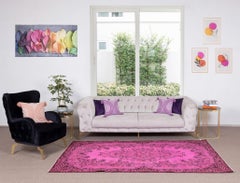 5x8.6 Ft Hot Pink Contemporary Handmade Turkish Area Rug with Medallion Design