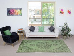 5x8.7 Ft Authentic Handmade Green Color Turkish Area Rug for Modern Interiors