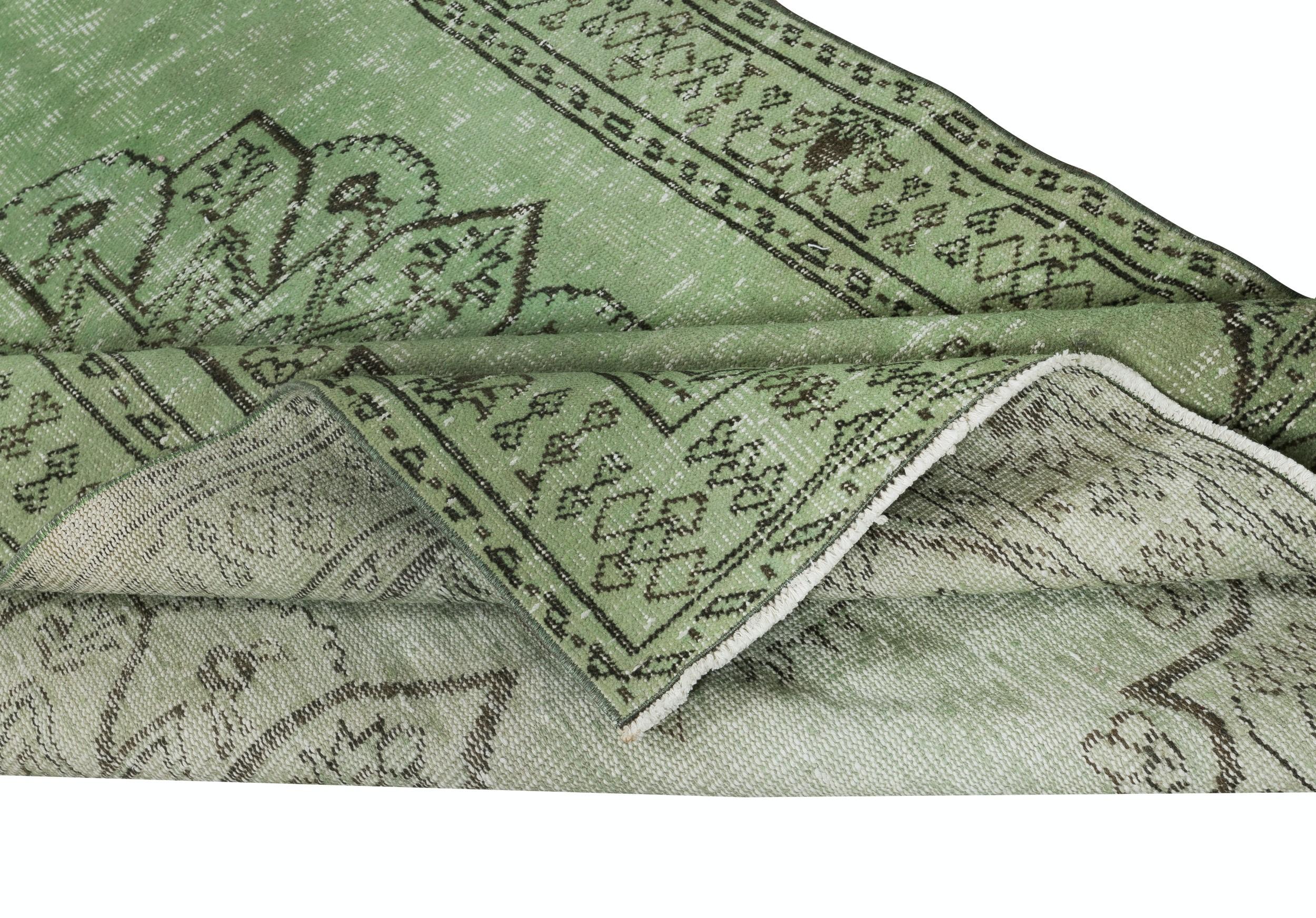 Hand-Knotted 5x8.7 Ft Authentic Handmade Green Color Turkish Area Rug for Modern Interiors For Sale