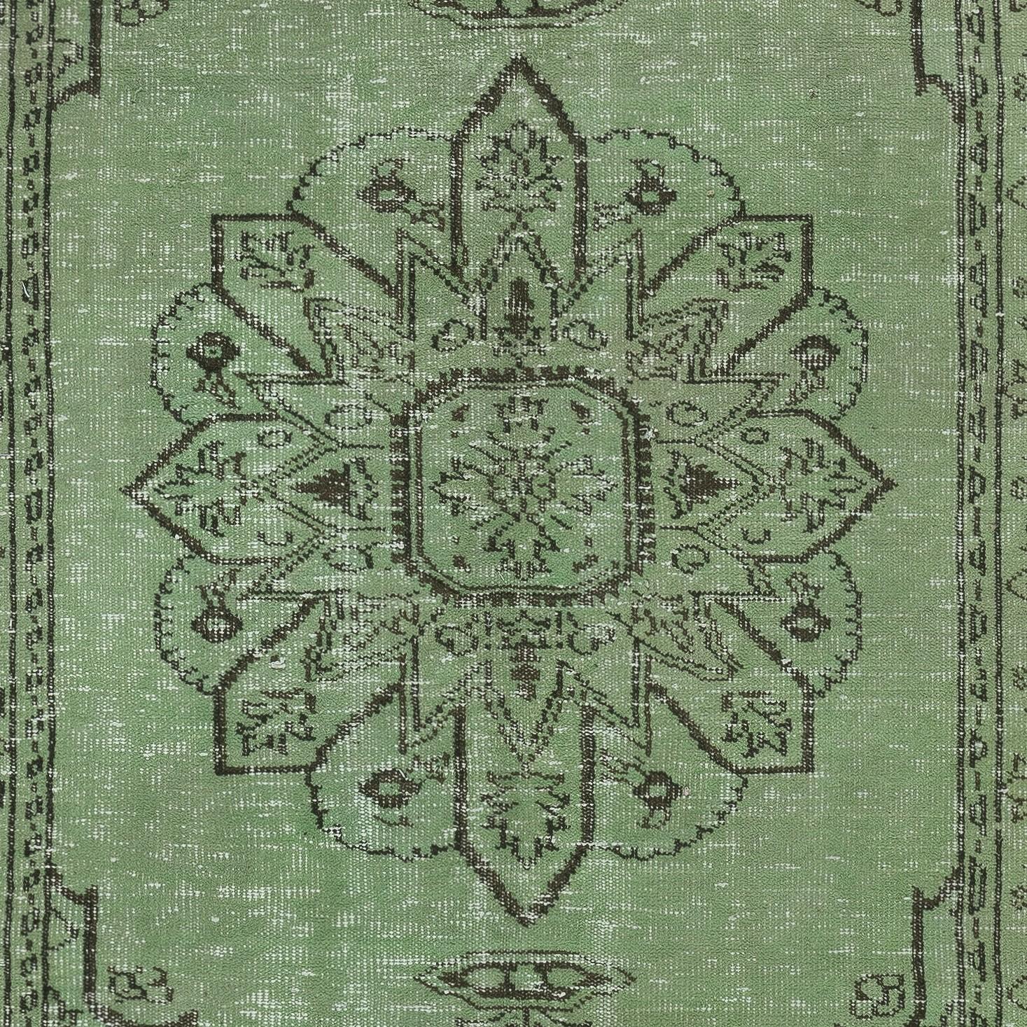 Mid-20th Century 5x8.7 Ft Authentic Handmade Green Color Turkish Area Rug for Modern Interiors For Sale