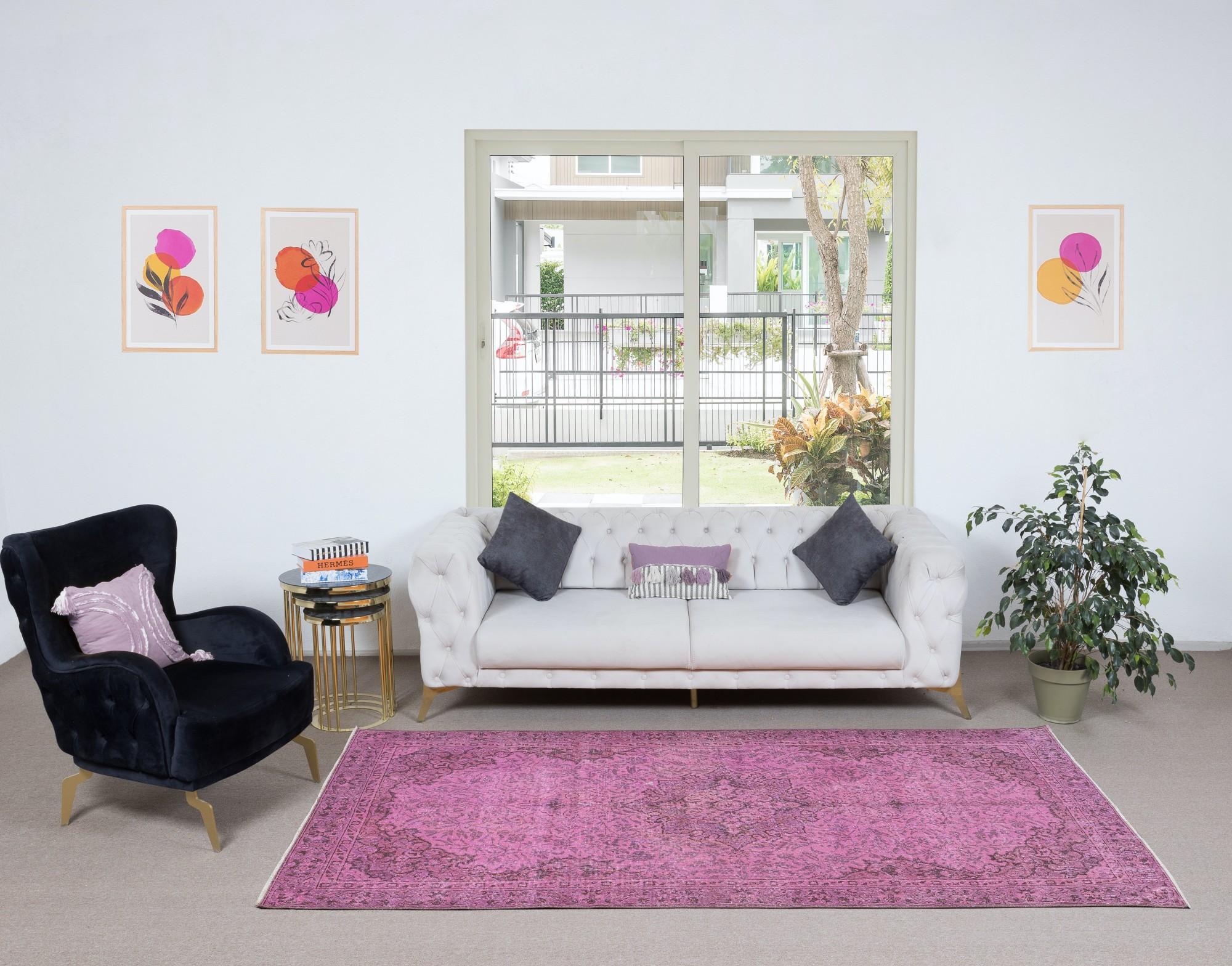 Noué à la main 5x8.7 Ft Modernity Floor Area Rug in Pink, Handwoven and Handknotted in Turkey (Tapis de sol moderne en rose, tissé et noué à la main en Turquie) en vente