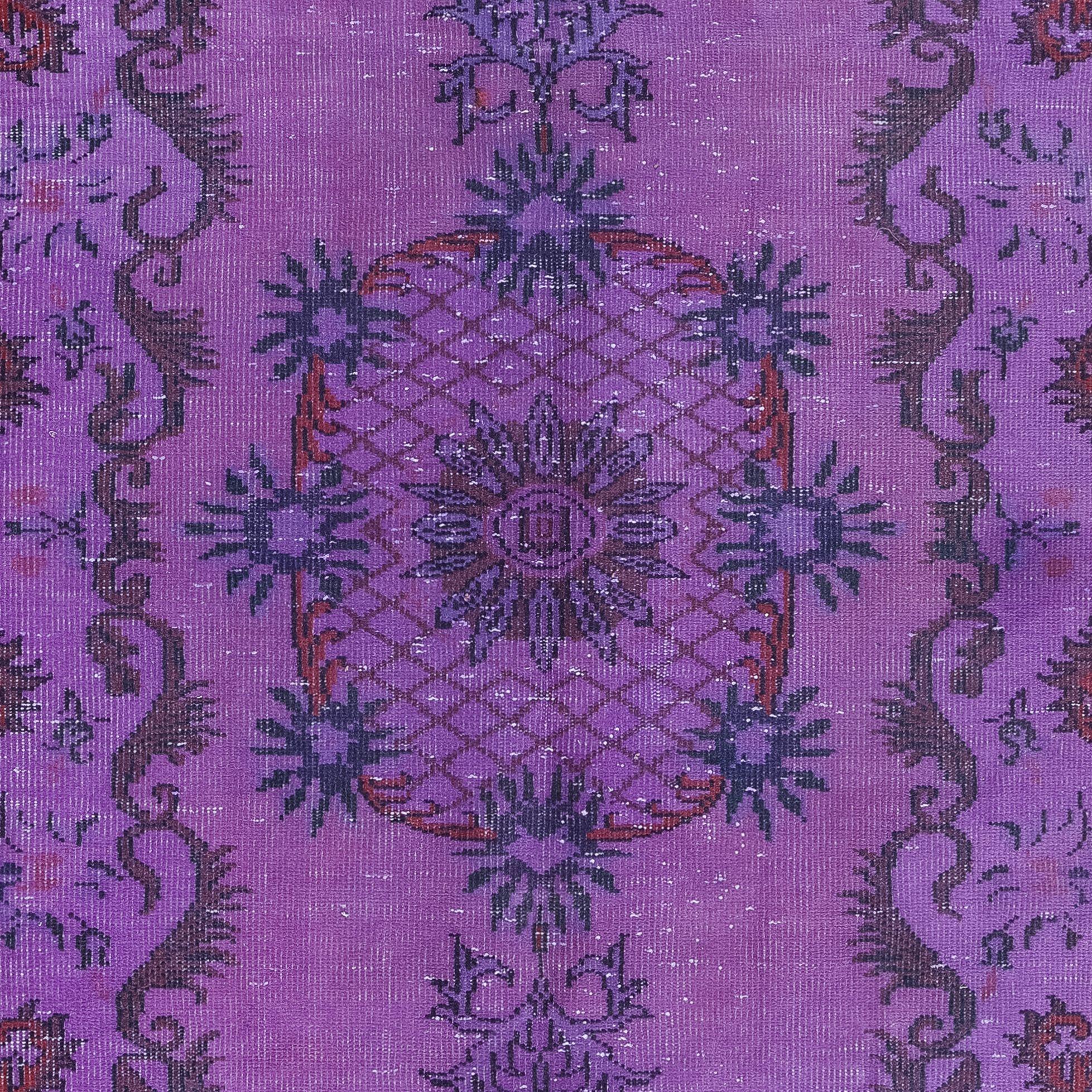 Turkish 5x8.7 Ft Unique Handmade Wool Carpet for Modern Living Room, Purple Area Rug For Sale
