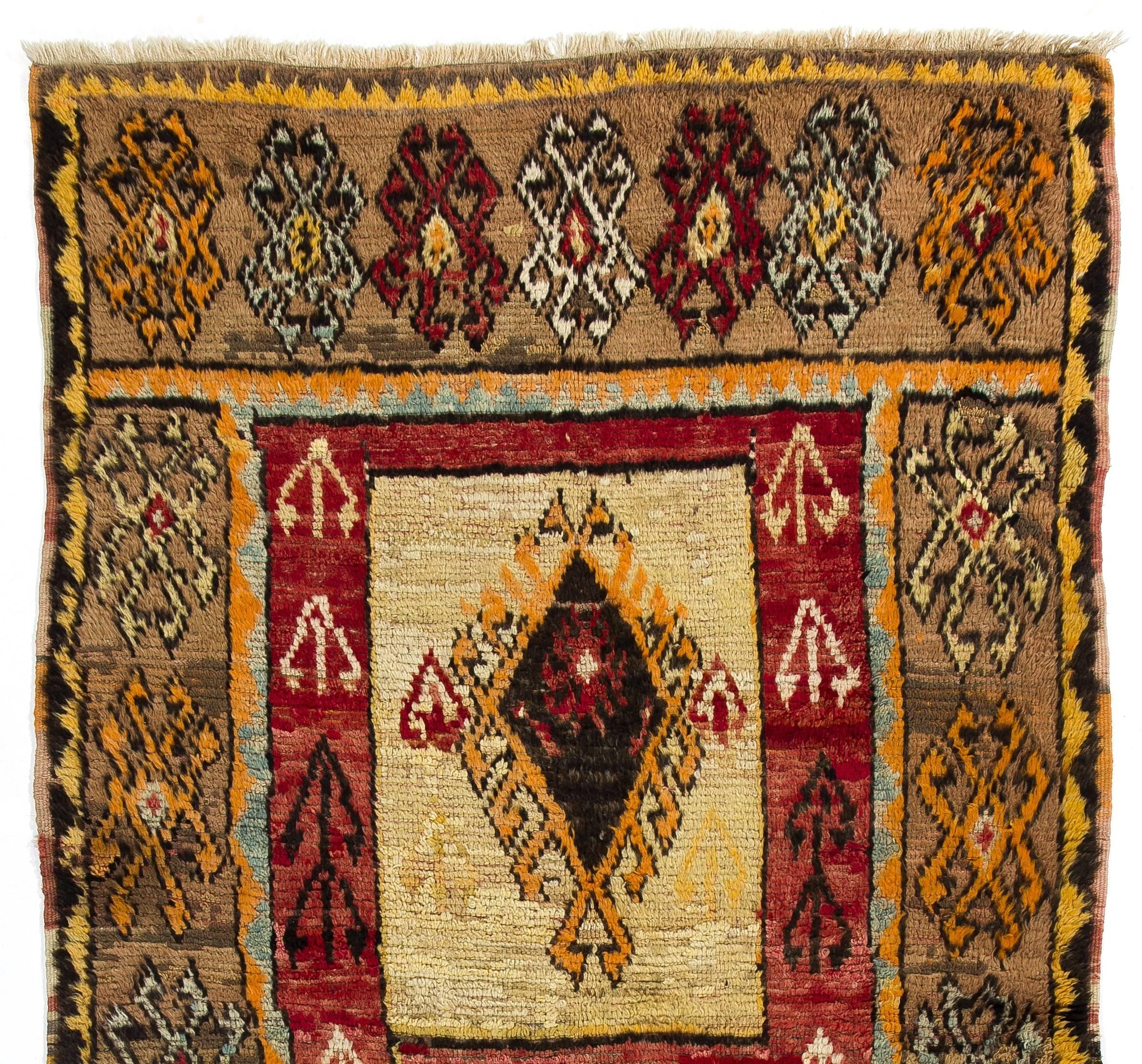 Hand-Knotted 5x8.7 Ft Rare Antique Handmade Turkish Village Rug For Sale