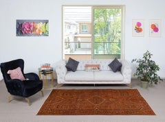 5x8.7 Ft Vintage Turkish Area Rug redyed in Orange Color for modern interiors
