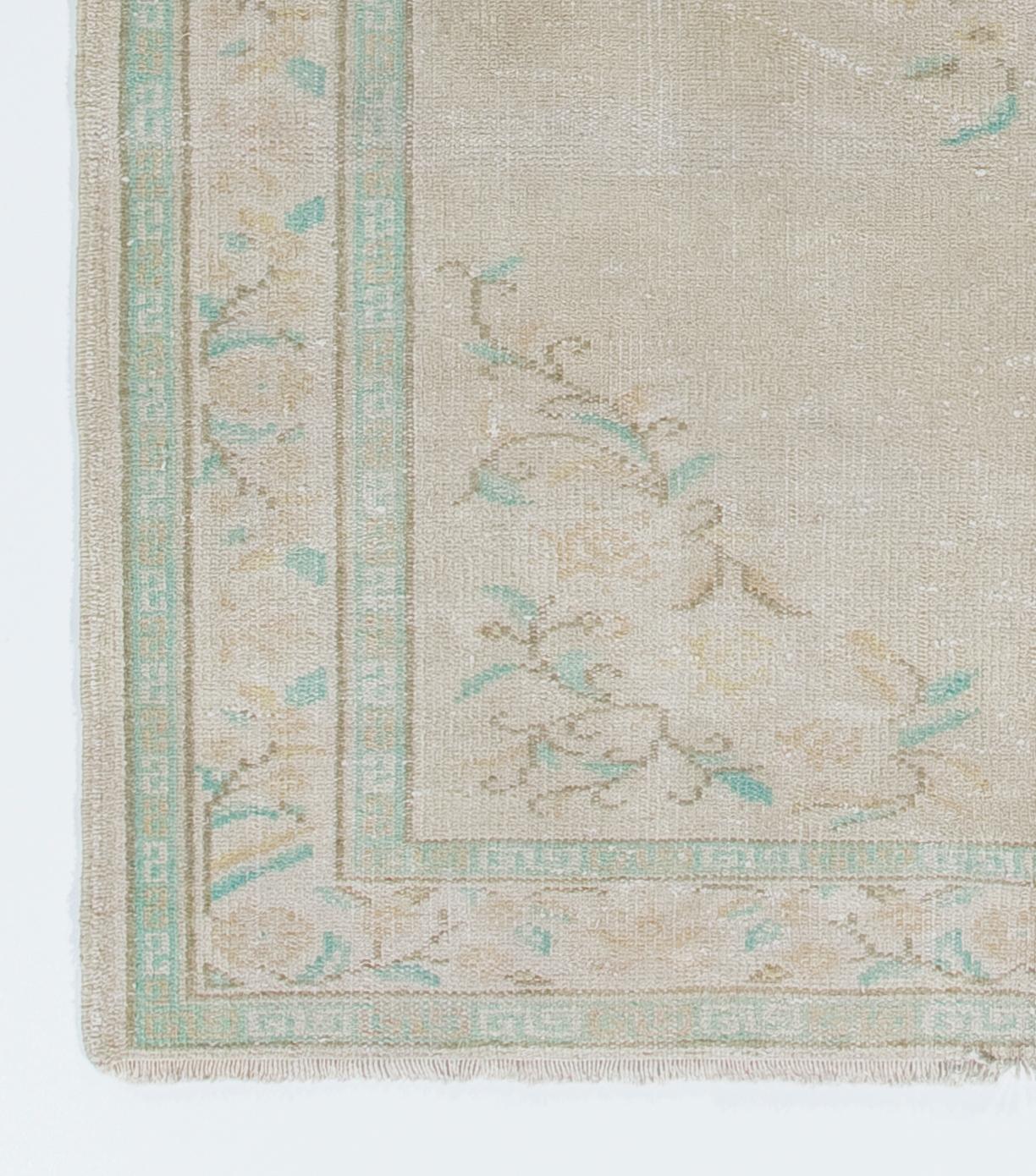 Wool 5x8.8 Ft Art Deco Chinese Inspired Vintage Handmade Turkish Faded Rug. Room-Size For Sale