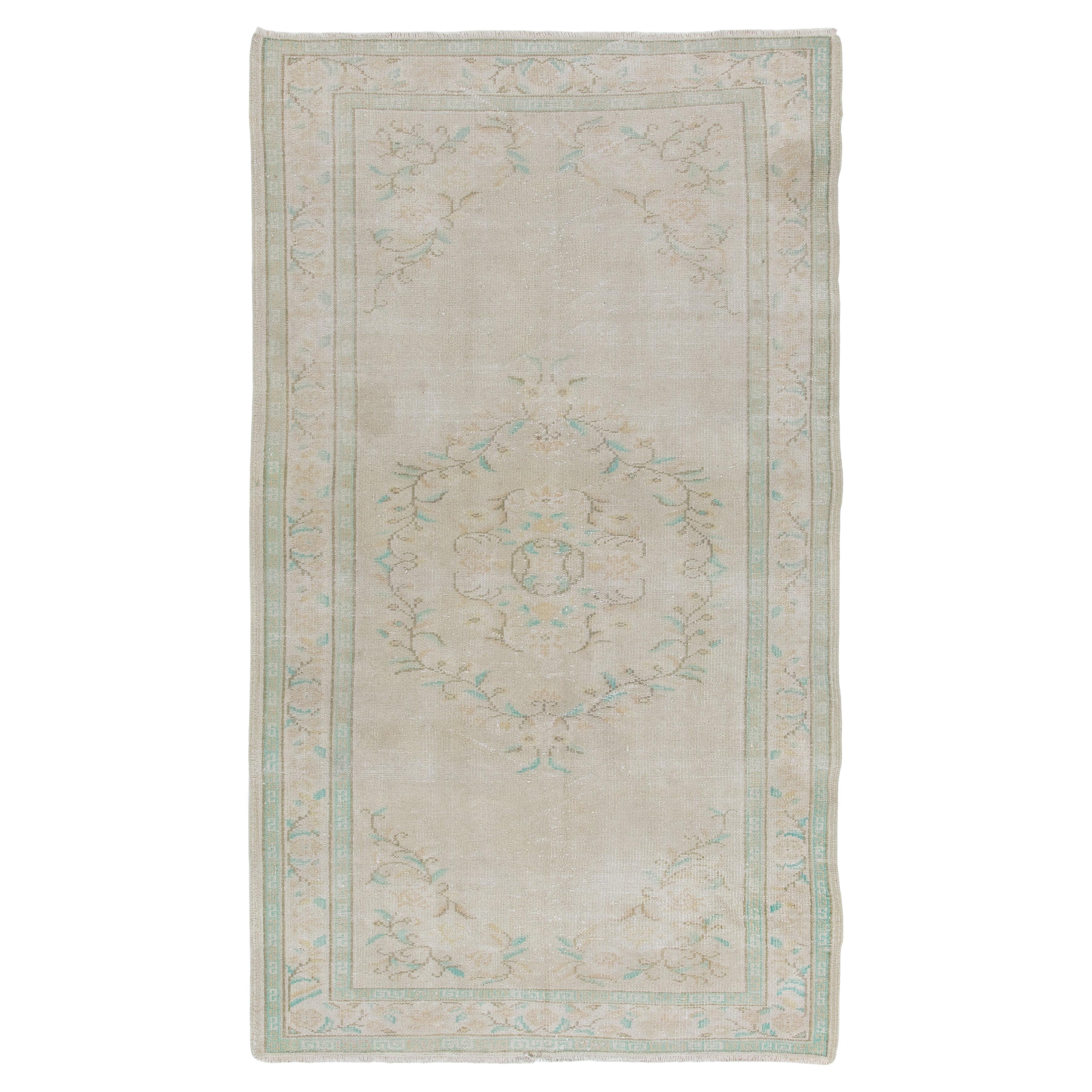 5x8.8 Ft Art Deco Chinese Inspired Vintage Handmade Turkish Faded Rug. Room-Size For Sale