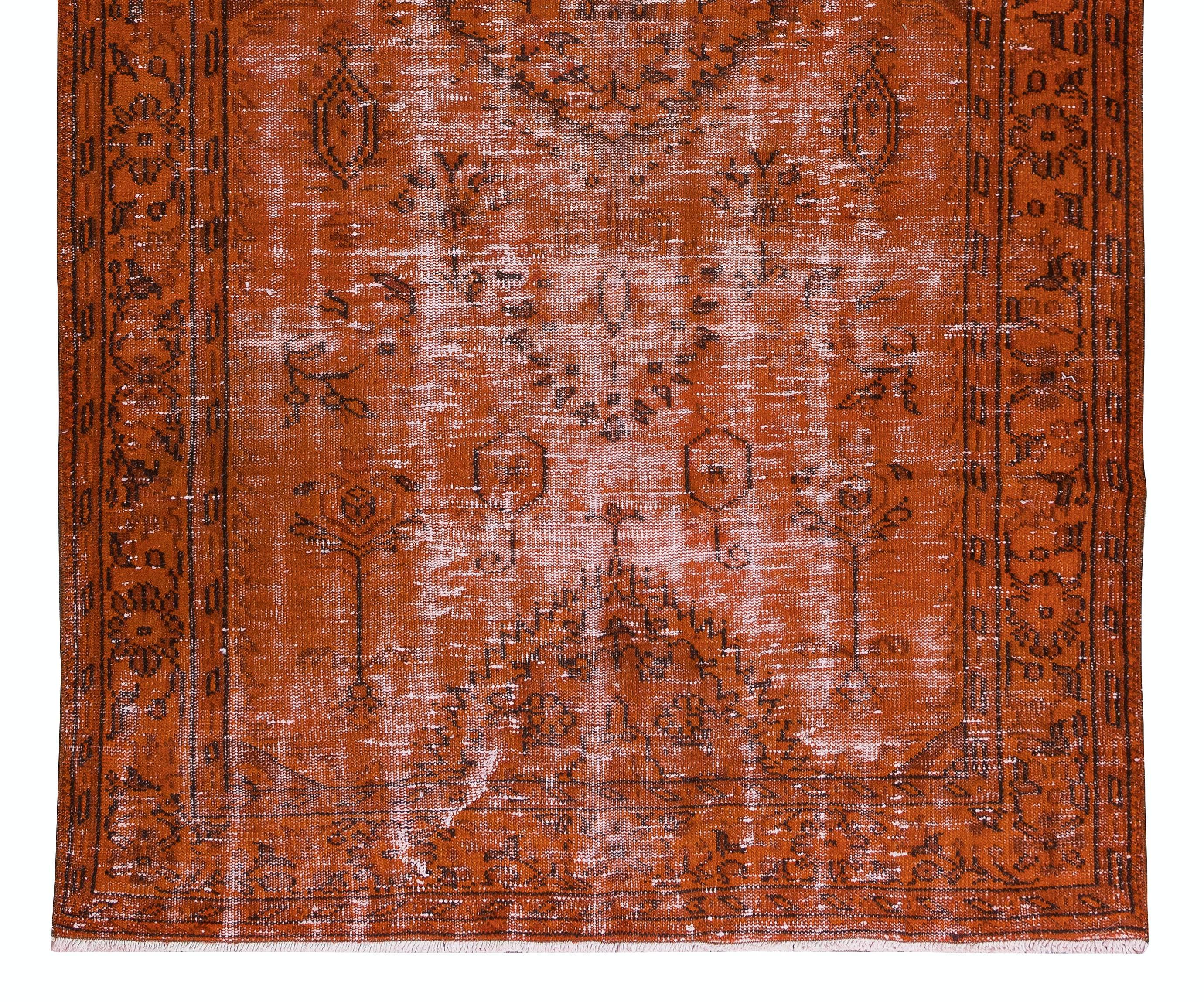 Hand Knotted Turkish Rug Over-Dyed in Orange for Contemporary Interiors In Good Condition For Sale In Philadelphia, PA