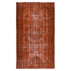 Vintage Hand Knotted Turkish Rug Over-Dyed in Orange for Contemporary Interiors