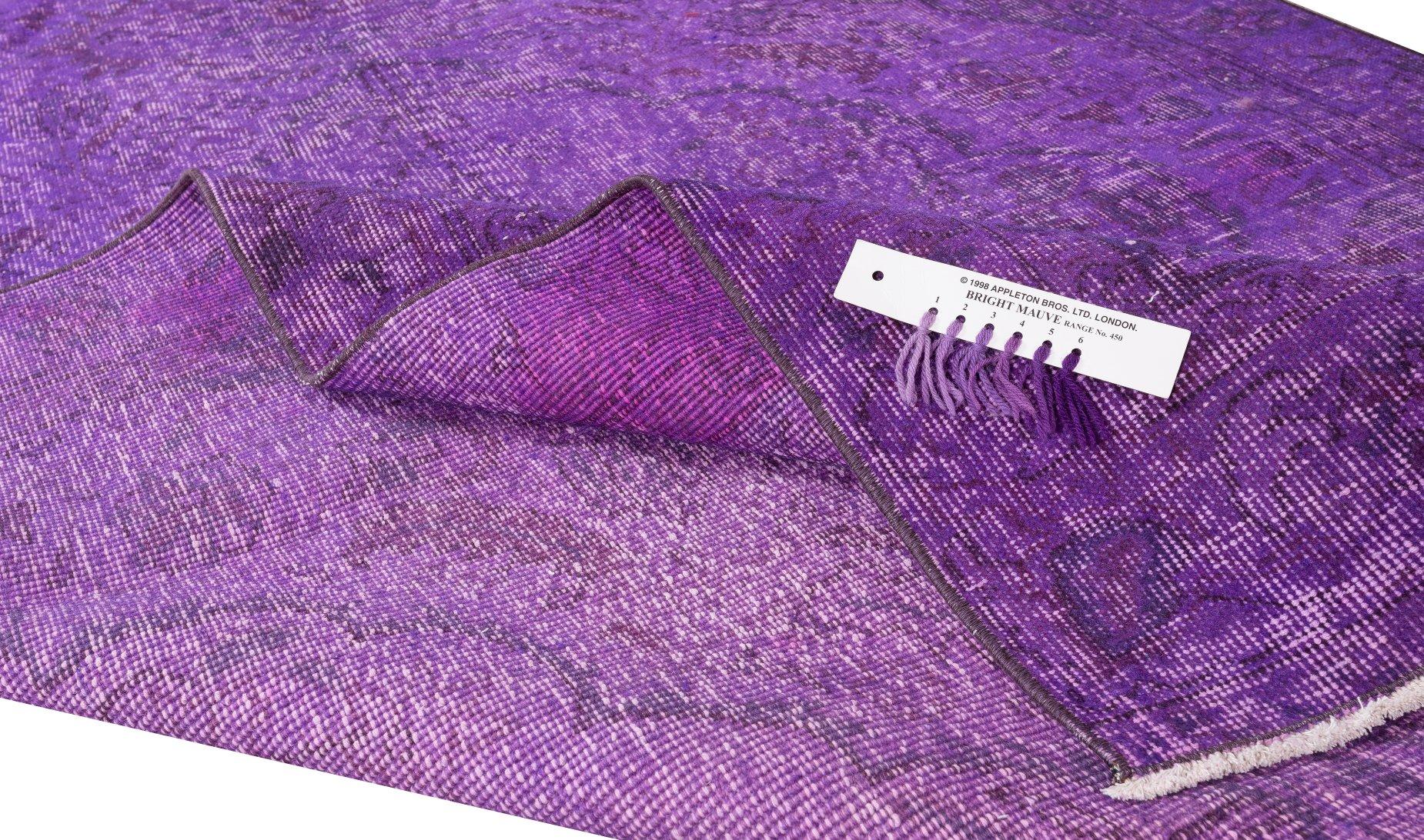 Hand-Knotted 5x8.8 Ft Vintage Handmade Turkish Rug Over-Dyed in Purple for Modern Interiors