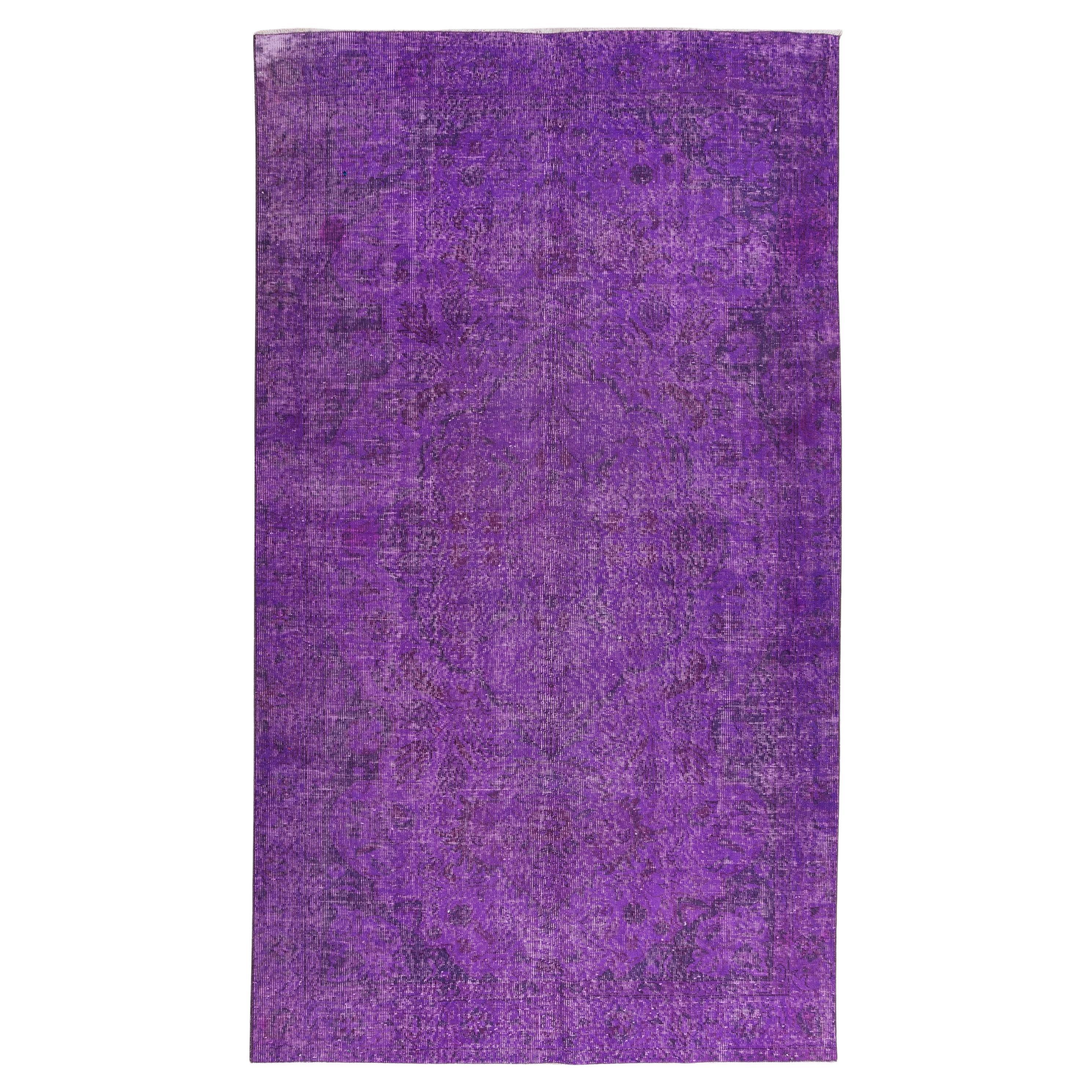 5x8.8 Ft Vintage Handmade Turkish Rug Over-Dyed in Purple for Modern Interiors