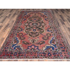 Handgeknüpfter Teppich aus reiner Wolle, 152 x 269 cm, rosa Vintage-Perserteppich aus Hamadan mit Medaillon