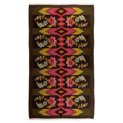 5 x 8.9 Ft Vintage Bessarabian Kilim, Floral Handwoven Wool Rug from Moldova