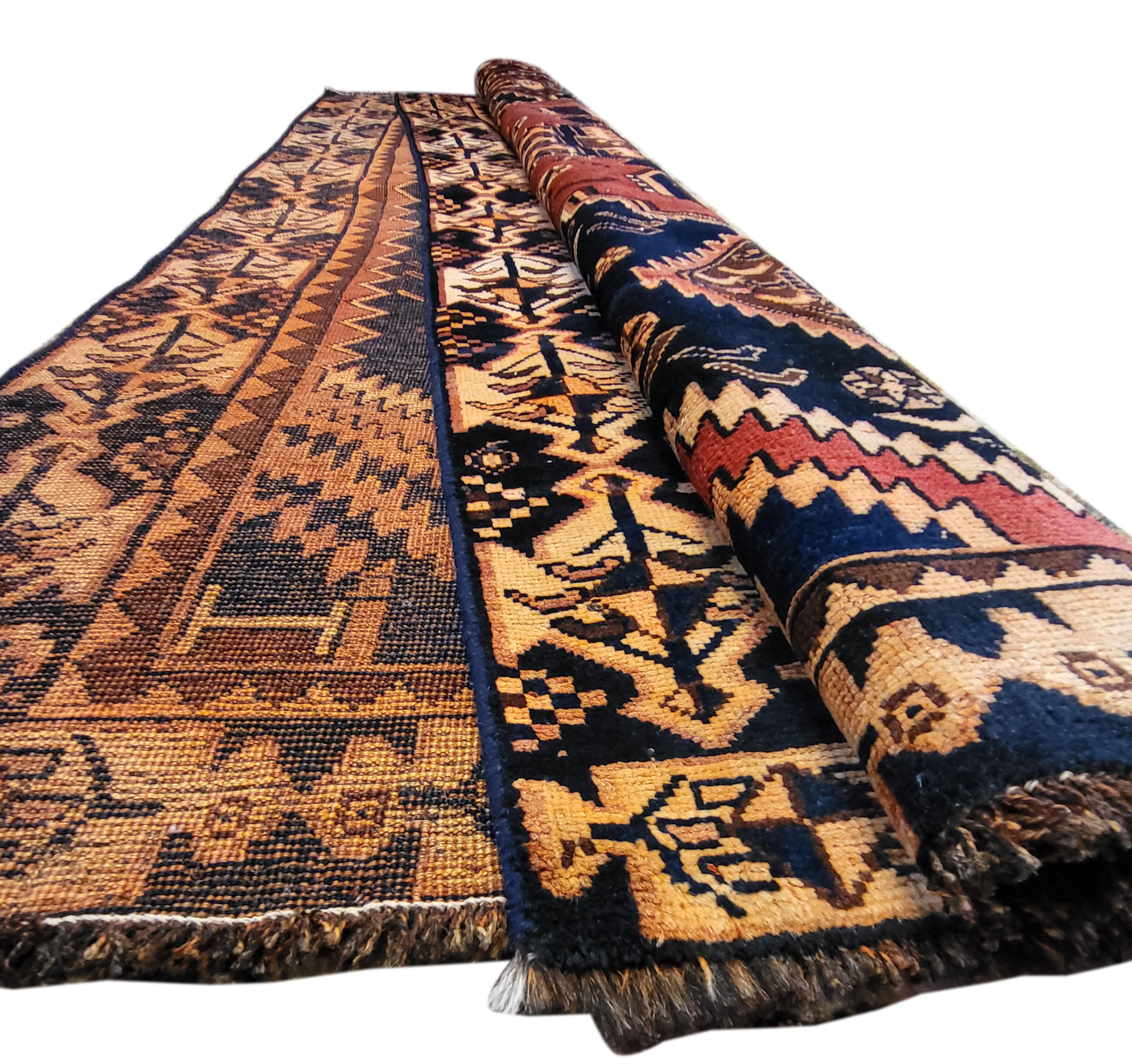 5'x9' Antique Qashqai Nomadic / Tribal Persian Rug Rust and Navy