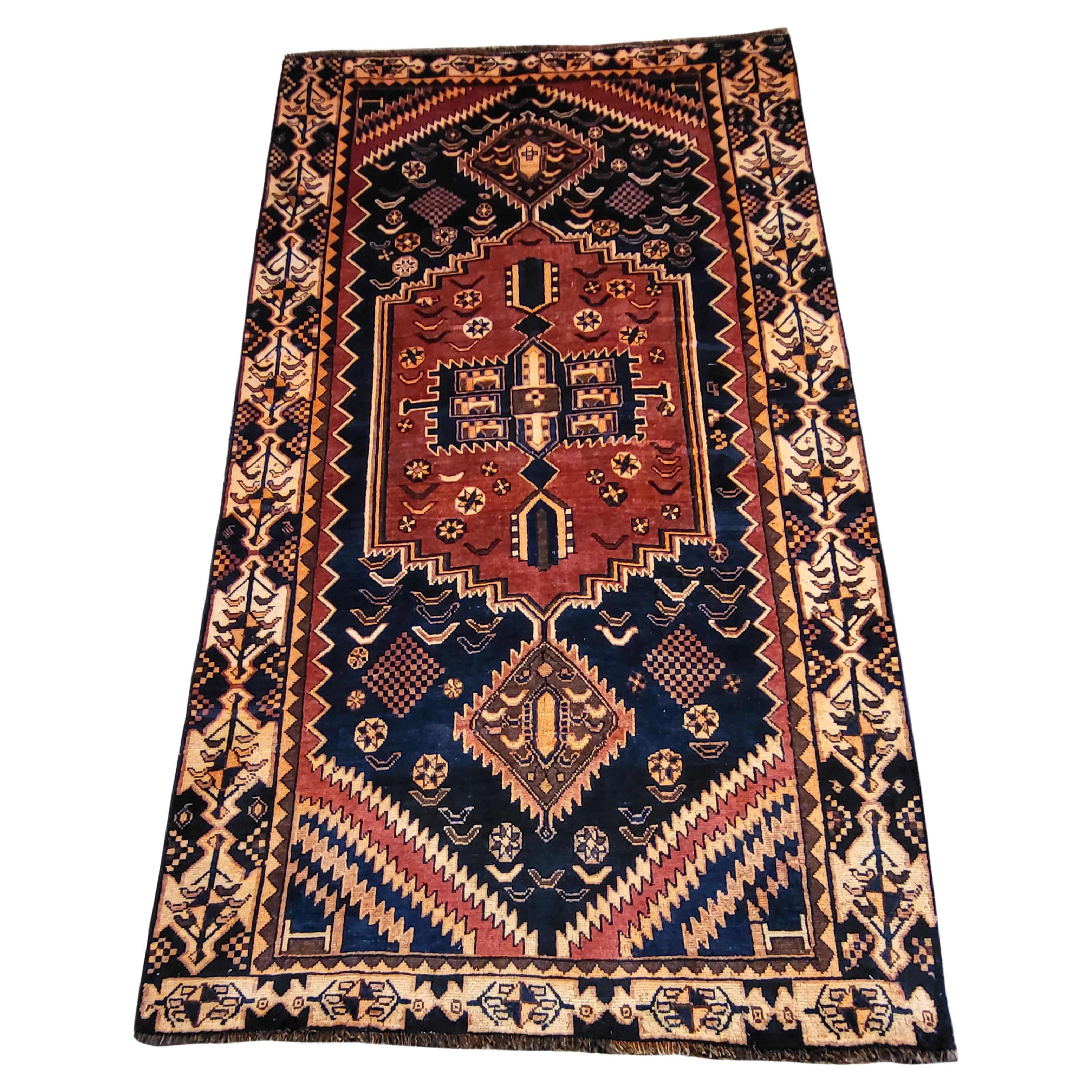 5'x9' Antique Qashqai Nomadic / Tribal Persian Rug Rust and Navy